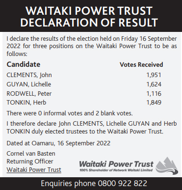 Waitaki Power Trust declaration results